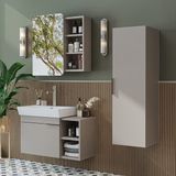 Roomart Likya Kapaklı Açık Raflı Mdflam Lavabolu 82 cm Banyo Alt Dolabı +Banyo Üst Dolabı + Banyo Boy Dolabı - Kum Taşı