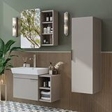 Roomart Likya Kapaklı Açık Raflı Mdflam Lavabolu 82 Cm Banyo Alt Dolabı +banyo Üst Dolabı + Banyo Boy Dolabı Kumtaşi Beyaz