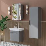 Roomart Likya Kapaklı Lavabolu 50 Cm Banyo Alt Dolabı + Üst Dolabı + Banyo Boy Dolabı Kül Gri