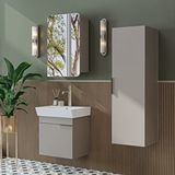 Roomart Likya Kapaklı Lavabolu 50 Cm Banyo Alt Dolabı + Üst Dolabı + Banyo Boy Dolabı Kumtaşi Beyaz