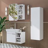 Roomart Likya Kapaklı Ve Açık Raflı Mdflam Lavabolu 72 Cm Banyo Alt Dolabı + Üst Dolabı + Banyo Boy Dolabı Beyaz