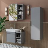 Roomart Likya Kapaklı Ve Açık Raflı Mdflam Lavabolu 72 Cm Banyo Alt Dolabı + Üst Dolabı + Banyo Boy Dolabı Kül Gri