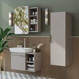 Roomart Likya Kapaklı Ve Açık Raflı Mdflam Lavabolu 72 Cm Banyo Alt Dolabı + Üst Dolabı + Banyo Boy Dolabı Kumtaşi Beyaz