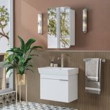 Roomart Likya Lavabolu Banyo Dolabı Takımı, Mdflam Tek Kapaklı Lavabolu 59 Cm Banyo Alt Dolabı + Üst Dolabı Beyaz