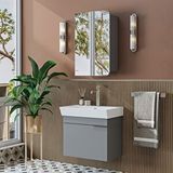 Roomart Likya Lavabolu Banyo Dolabı Takımı, Mdflam Tek Kapaklı Lavabolu 59 Cm Banyo Alt Dolabı + Üst Dolabı Kül Gri