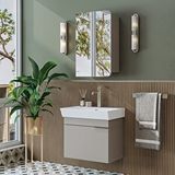 Roomart Likya Lavabolu Banyo Dolabı Takımı, Mdflam Tek Kapaklı Lavabolu 59 Cm Banyo Alt Dolabı + Üst Dolabı Kumtaşi Bej