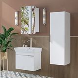 Roomart Likya Mdflam Kapaklı Lavabolu 60 Cm Banyo Alt Dolabı + Banyo Üst Dolabı + Banyo Boy Dolabı Beyaz