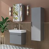 Roomart Likya Mdflam Kapaklı Lavabolu 60 Cm Banyo Alt Dolabı + Banyo Üst Dolabı + Banyo Boy Dolabı Kül Gri Beyaz