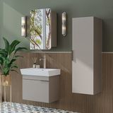 Roomart Likya Mdflam Kapaklı Lavabolu 60 cm Banyo Alt Dolabı + Banyo Üst Dolabı + Banyo Boy Dolabı - Kum Taşı