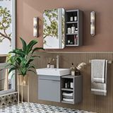 Roomart Likya Mdflam Lavabolu Banyo Dolabı Takımı, Tek Kapaklı 72 Cm Lavabolu Banyo Alt Dolabı + Üst Dolabı Beyaz