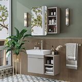 Roomart Likya Mdflam Lavabolu Banyo Dolabı Takımı, Tek Kapaklı 72 Cm Lavabolu Banyo Alt Dolabı + Üst Dolabı Kumtaşi Beyaz