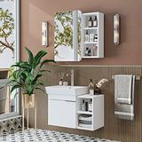 Roomart Likya Mdflam Lavabolu Banyo Dolabı Takımı, Tek Kapaklı 72 Cm Lavabolu Banyo Alt Dolabı + Üst Dolabı Mat Beyaz