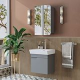 Roomart Likya Mdflam Tek Kapaklı Lavabolu 49 Cm Banyo Dolabı + Üst Dolabı, Mini Lavabolu Banyo Dolabı Takımı Kül Gri