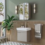 Roomart Likya Mdflam Tek Kapaklı Lavabolu 49 cm Banyo Dolabı + Üst Dolabı, Mini Lavabolu Banyo Dolabı Takımı - Kum Taşı