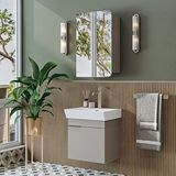 Roomart Likya Mdflam Tek Kapaklı Lavabolu 49 Cm Banyo Dolabı + Üst Dolabı, Mini Lavabolu Banyo Dolabı Takımı Kumtaşi Beyaz