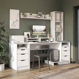 Roomart Mode Kitaplıklı ve Raflı Çalışma Masası , Raflı Monitör Standlı Çalışma Ofis Masası , Bilgisayar Masası, 2 Adet 3 Çekmeceli Kesonlu Çalışma Masası - Beyaz