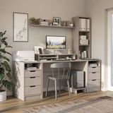 Roomart Mode Kitaplıklı ve Raflı Çalışma Masası , Raflı Monitör Standlı Çalışma Ofis Masası , Bilgisayar Masası, 2 Adet 3 Çekmeceli Kesonlu Çalışma Masası - Kum Beji