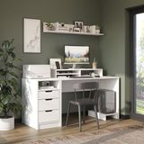 Roomart Mode Raflı Çalışma Masası , 3 Çekmeceli Kesonlu Çalışma Masası , Raflı Monitör Standlı Çalışma Ofis Masası , Bilgisayar Masası - Beyaz