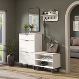 Roomart Nord Vestiyer Takımı Askılıklı, Ayakkabılık Dolabı, Bench, Modüler, Dikdörtgen Oval Aynalı Portmanto Takımı - Beyaz
