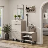 Roomart Nord Vestiyer Takımı Askılıklı, Ayakkabılık Dolabı, Bench, Modüler, Dikdörtgen Oval Aynalı Portmanto Takımı - Kumtaşı