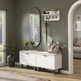 Roomart Nord Vestiyer Takımı Askılıklı, Kapaklı Bench, Modüler, Oval Aynalı Portmanto Takımı - Beyaz