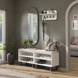 Roomart Nord Vestiyer Takımı Askılıklı, Modüler, Bench, Oval Aynalı Portmanto Takımı - Beyaz