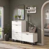 Roomart Nord Vestiyer Takımı Kapaklı Askılıklı Ayakkabılık Dolabı, Bench, Modüler, Aynalı Portmanto Takımı - Beyaz