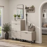 Roomart Nord Vestiyer Takımı Kapaklı Askılıklı Ayakkabılık Dolabı, Bench, Modüler, Aynalı Portmanto Takımı - Kumtaşı
