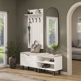 Roomart Nord Vestiyer Takımı Kapaklı ve Kapaksız Bench,lambri Askılıklı, Modüler, Oval Aynalı Portmanto Takımı - Beyaz