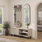 Roomart Nord Vestiyer Takımı Kapaklı ve Kapaksız Bench,lambri Askılıklı, Modüler, Oval Aynalı Portmanto Takımı - Kumtaşı