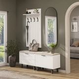 Roomart Nord Vestiyer Takımı Lambri Askılıklı, 2 Adet Kapaklı Bench, Modüler, Oval Aynalı Portmanto Takımı - Beyaz