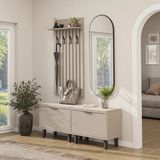 Roomart Nord Vestiyer Takımı Lambri Askılıklı, 2 Adet Kapaklı Bench, Modüler, Oval Aynalı Portmanto Takımı - Kumtaşı