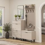 Roomart Nord Vestiyer Takımı Lambri Askılıklı, Ayakkabılık Dolabı, Kapaklı Bench, Modüler, Dikdörtgen Oval Aynalı Portmanto Takımı - Kumtaşı