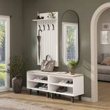 Roomart Nord Vestiyer Takımı Lambri Askılıklı, Bench, Modüler, Oval Aynalı Portmanto Takımı - Beyaz