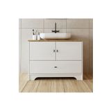 Roomart Oval Lavabolu Ayaklı 2 Kapaklı Çekmeceli Mat Beyaz Mdf 100 Cm Banyo Dolabı