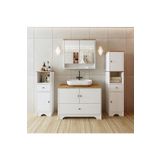 Roomart Oval Lavabolu Mat Beyaz Mdf 100 Cm Çekmeceli Banyo Dolabı Aynalı Üst Dolabı 2 Adet Boy Dolabı