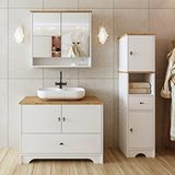 Roomart Oval Lavabolu Mat Beyaz Mdf 100 Cm Çekmeceli Banyo Dolabı Aynalı Üst Dolabı Boy Dolabı
