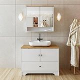 Roomart Oval Lavabolu Mat Beyaz Mdf 100 Cm Çekmeceli Banyo Dolabı Ve Aynalı Üst Dolabı