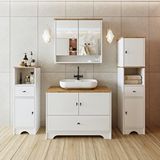 Roomart Oval Lavabolu Mat Beyaz Mdf 80 Cm Çekmeceli Banyo Dolabı Aynalı Üst Dolabı 2 Adet Boy Dolab