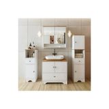 Roomart Oval Lavabolu Mat Beyaz Mdf 80 Cm Cekmeceli Banyo Dolabi + Aynali Ust Dolabi + 2 Adet Boy Dolabi