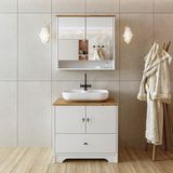 Roomart Oval Lavabolu Mat Beyaz MDF 80 cm Çekmeceli Banyo Dolabı ve Aynalı Üst Dolabı