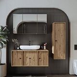 ROOMART Oval Lavabolu Mat Mdf 105 Cm Çekmeceli Banyo Dolabı + Aynalı Üst Dolabı + Boy Dolabı