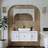 Roomart Oval Lavabolu Mat Mdf 120 Cm Çekmeceli Banyo Dolabı + Aynalı Üst Dolabı Beyaz