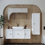 Roomart Oval Lavabolu Mat Mdf 120 Cm Çekmeceli Banyo Dolabı + Aynalı Üst Dolabı + Boy Dolabı Beyaz