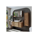 ROOMART Oval Lavabolu Mat Mdf 120 Cm Çekmeceli Banyo Dolabı + Aynalı Üst Dolabı + Boy Dolabı