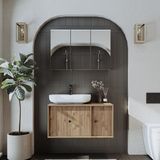 Roomart Oval Lavabolu Mat MDF 90 cm Çekmeceli Banyo Dolabı Atlantik Çam Renkli Modern Tasarım