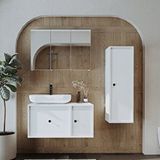 Roomart Oval Lavabolu Mat Mdf 90 Cm Çekmeceli Banyo Dolabı + Aynalı Üst Dolabı + Boy Dolabı Atlantik Çam