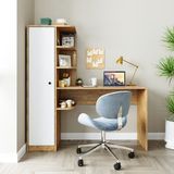 Roomart Roma Raflı Çalışma Masası , Çalışma Ofis Masası Sol Dolaplı Atlantik Çam - 143 CM - Atlantik Çam - Beyaz