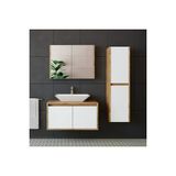 Roomart Roomarttm7.3 Lavabolu Ahsap-Mat Beyaz Mdf 85 Cm Banyo Dolabi+Aynali Banyo Ust Dolabi+Boy Dolabi