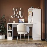 Roomart Stilo Bilgisayar Masası, Raflı Çalışma Masası , Çalışma Ofis Masası, Ders Yemek Masası 50X155 cm - Sağ Kitaplık - Beyaz